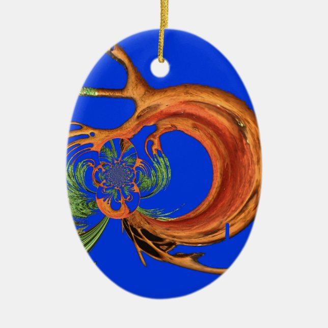 Chic Round Hakuna Matata Navy Blue collection Ceramic Ornament (Front)