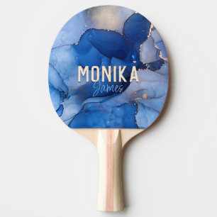 Chic Royal Blue Faux Gold Glitter Marble Monogram Ping Pong Paddle