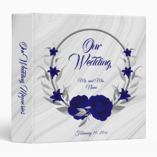 chic royal blue floral silver wreath marble album binder