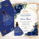 Chic Royal Blue Flowers Brown Princess Quinceañera Invitation<br><div class="desc">Personalize this pretty royal blue floral Quinceañera / Sweet 16 birthday invitation easily and quickly. Simply click the customize it further button to edit the texts, change fonts and fonts colours. Featuring a girl dressed in a beautiful royal blue dress, chic royal blue flowers and butterflies. Matching items available in...</div>