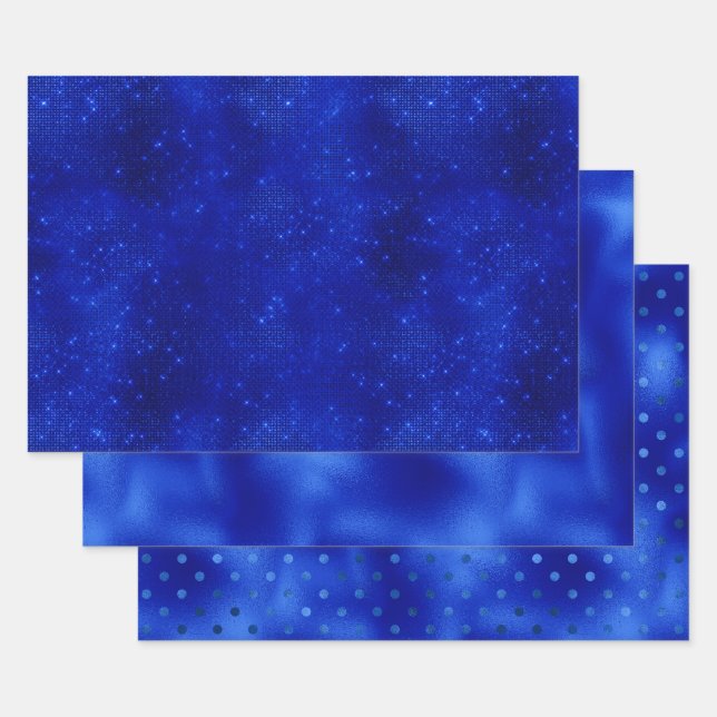 Chic Royal Blue Foil Hanukkah Wrapping Paper Sheet (Set)