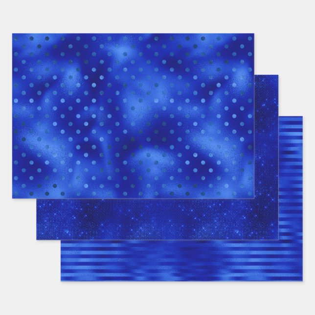 Chic Royal Blue Foil Hanukkah Wrapping Paper Sheet (Set)