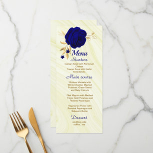 chic royal blue gold floral wedding menu