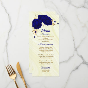 chic royal blue gold floral wedding  menu