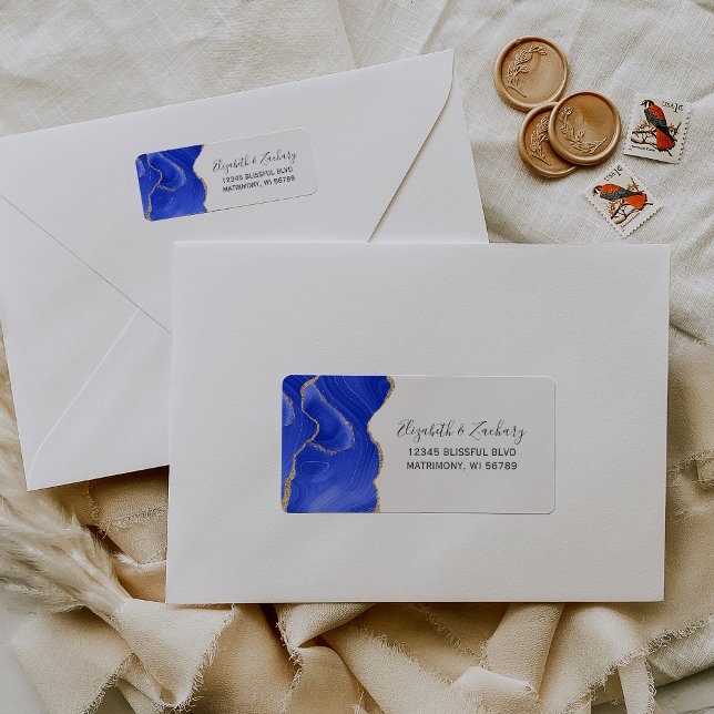 Chic Royal Blue Gold Wedding Return Address (Creator Uploaded)