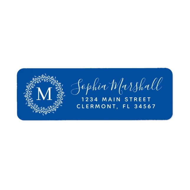 Chic Royal Blue Monogram Return Address Label (Front)