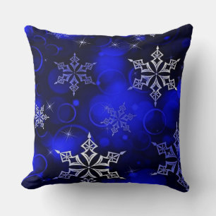 Chic Royal Blue Snowflake Motif Throw Pillow