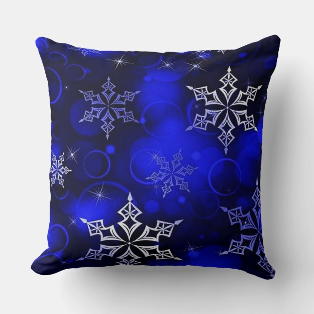 Chic Royal Blue Snowflake Motif Throw Pillow (Front)