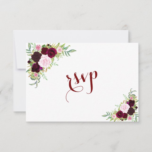 Chic Royal Bourgogne Marsala Mariage Floral RSVP (Devant)