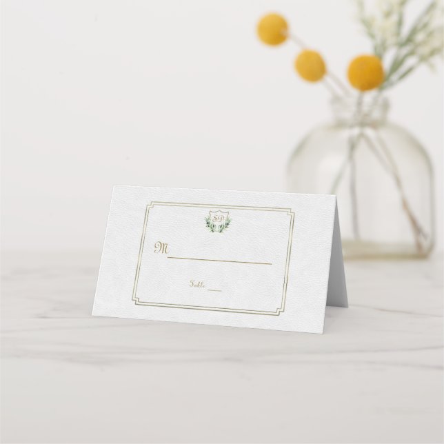Chic Royal Gold Crest Lush Greenery Table Number Place Card (Front)