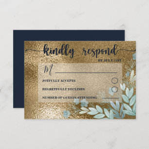 Chic RSVP Navy and Gold Foliage Wedding