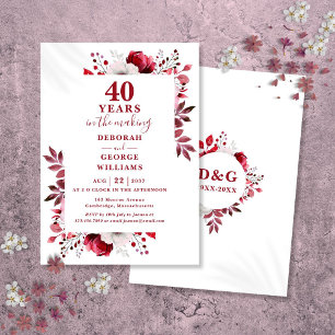 Chic Ruby 40th Wedding Anniversary Floral Invitation