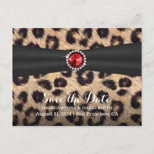 Chic Ruby Gemstone Leopard Print Save the Date Announcement Postcard
