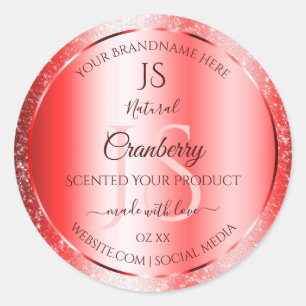 Chic Ruby Red Soft Glitter Product Labels Monogram