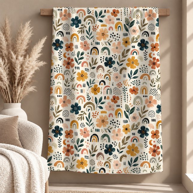 Chic Rust Sage Rainbow Flower Boho Blanket (Chic Rust Sage Rainbow Flower Boho Blanket)