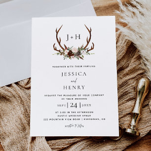 Chic Rustic Antlers Boho Wedding Invitation