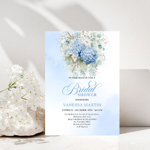Chic Rustic Bohemian Blue Hydrangeas Bridal Shower Invitation