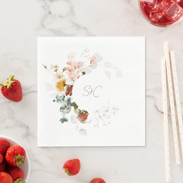 Chic Rustic Boho Wildflower Floral Garden Wedding Napkin (Insitu)