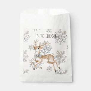 Chic Rustic Christmas Cream Deer Snowflakes Favour Bag