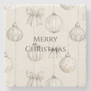 Chic Rustic Christmas Cream Ornaments Stone Coaster