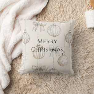 Chic Rustic Christmas Cream Ornaments Throw Pillow