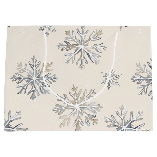 Chic Rustic Christmas Cream Snowflakes Large Gift Bag (Front)