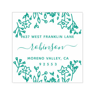 Chic Rustic Floral Frame Handwritten Return Addres Self-inking Stamp