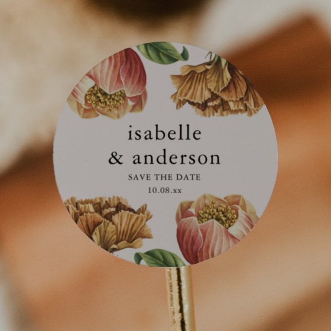 Chic Rustic Floral Wedding Save the Date Classic Round Sticker (Creator Uploaded)