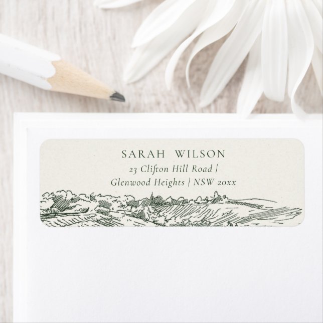 Chic Rustic Green Winery Mountain Sketch Address (Insitu)