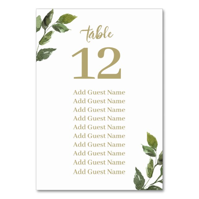 Chic Rustic Greenery Table Number Seating Chart (Front)