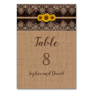 Chic Rustic Lace Burlap Wood Wedding Table Number