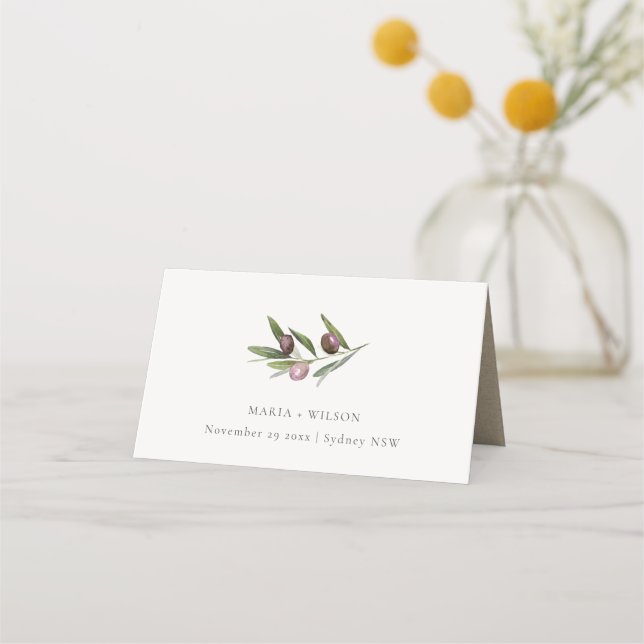 Chic Rustic Minimal Olive Branch Fauna Wedding Place Card (Front)