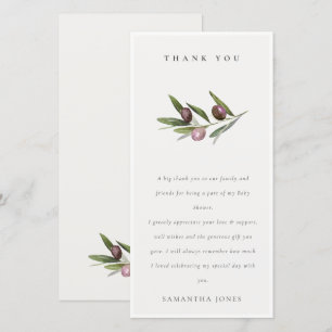 Chic Rustic Minimal Olive Branch Foliage Wedding Thank You Card