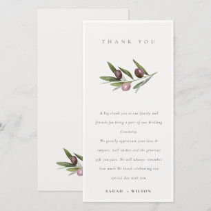 Chic Rustic Minimal Olive Branch Foliage Wedding Thank You Card