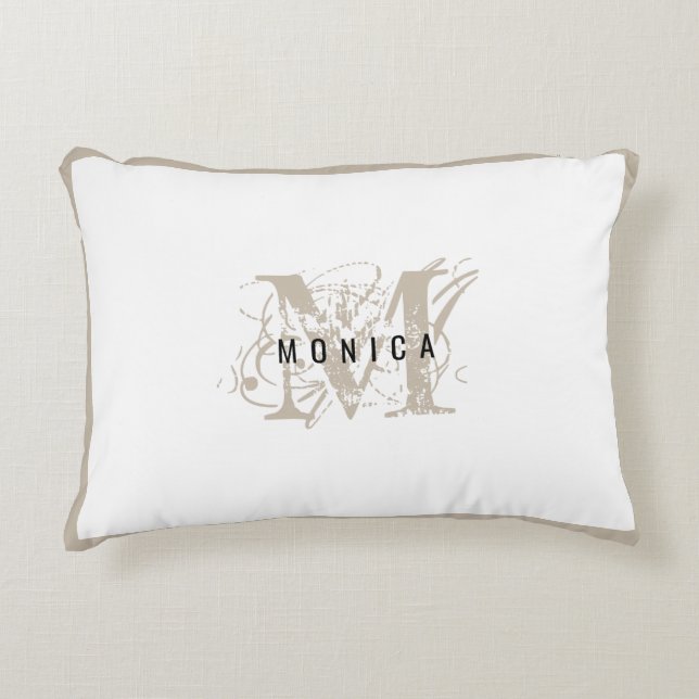 Chic Rustic Modern Beige Monogram Accent Pillow (Front)
