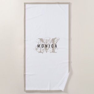 Chic Rustic Modern Beige Monogram  Beach Towel