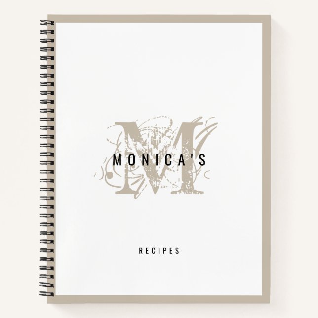 Chic Rustic Modern Beige Monogram Recipe Notebook (Front)