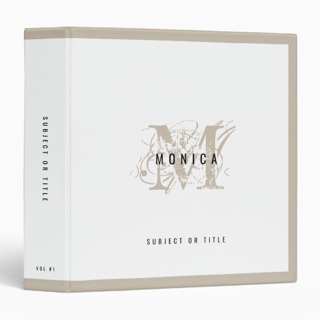 Chic Rustic Modern Beige Monogram School Office  Binder (Front/Spine)