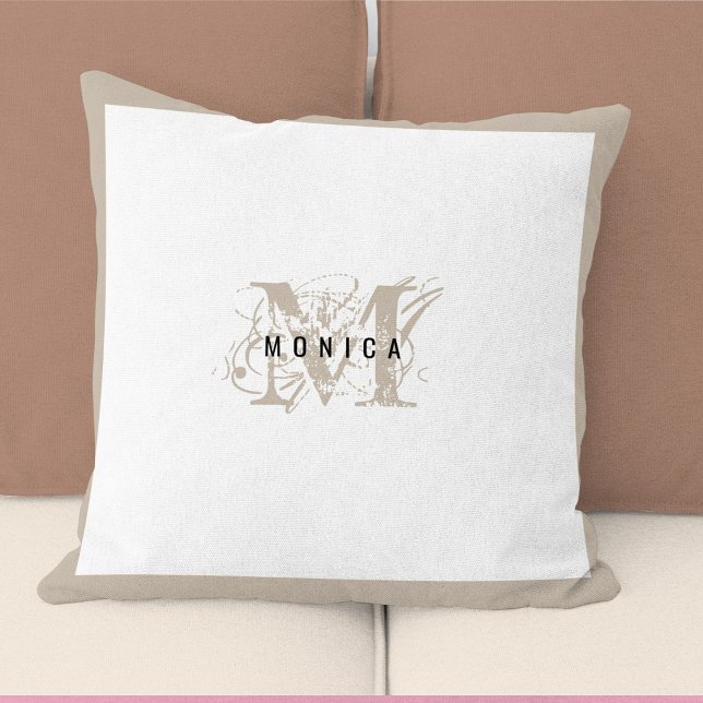 Chic Rustic Modern Beige Monogram  Throw Pillow (Chic Rustic Modern Beige Monogram Throw Pillow)