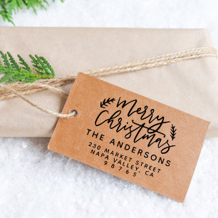 Chic Rustic Script Merry Christmas Return Address Self-inking Stamp