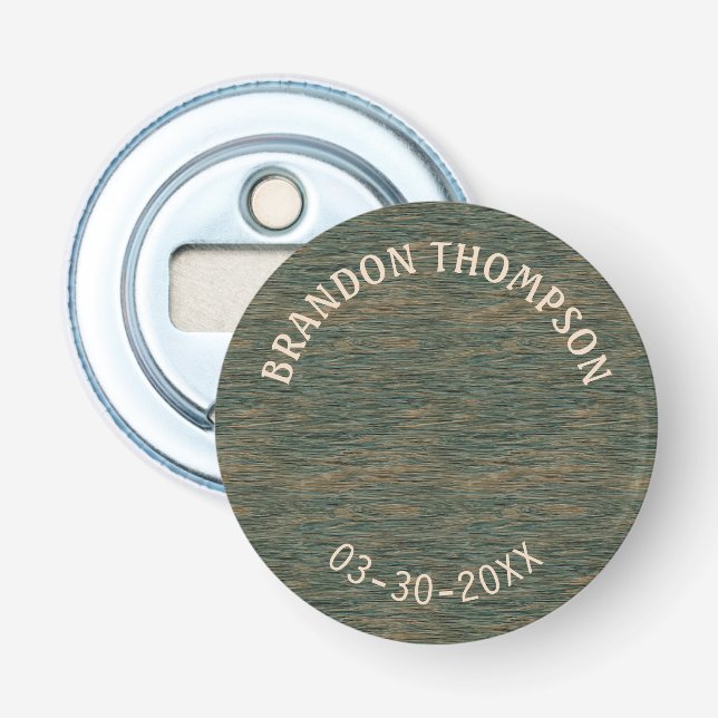 Chic Rustic Steel Grey Blue Wood Grain Pattern Bottle Opener (Front)
