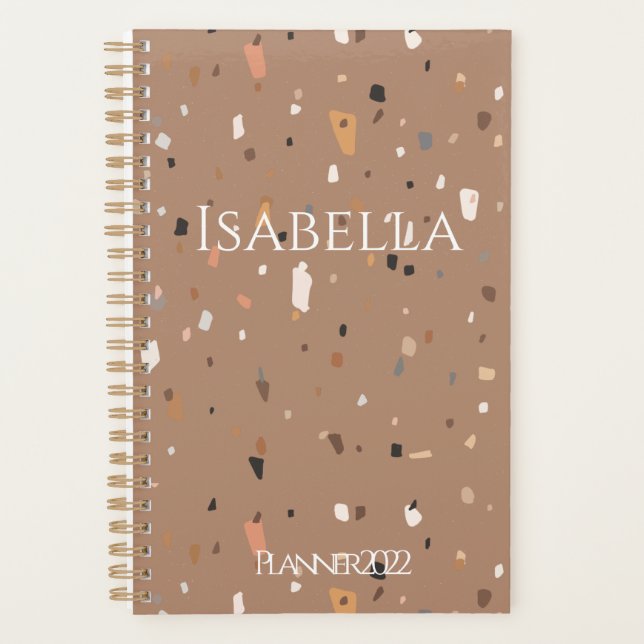 Chic rustic taupe terrazzo planner (Front)