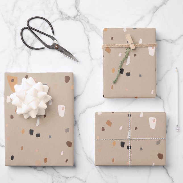 Chic rustic taupe terrazzo wrapping paper sheet (Front)
