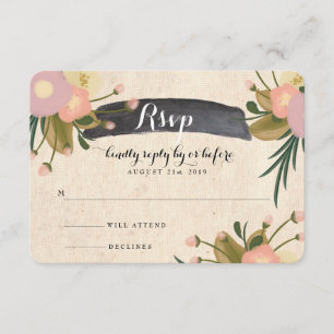 Chic Rustic Watercolor Floral Canvas Wedding RSVP Card
