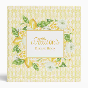 Chic Rustic Watercolor Lemon Citrus Recipe Binder