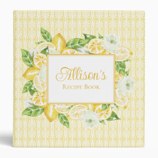 Chic Rustic Watercolor Lemon Citrus Recipe Binder