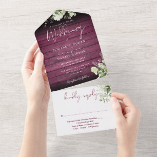 Chic Rustic Wood Greenery Floral Wedding All In One Invitation
