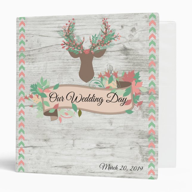 Chic Rustic Woodland Wood Deer Antler Wedding Binder (Front/Inside)