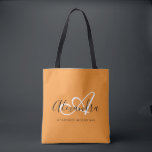 Chic Saffron Orange White Elegant Script Monogram  Tote Bag<br><div class="desc">Personalize your beautiful monogrammed trendy saffron orange Grocery Tote Bag! The text below may be personalized to your preferred sentence or even your full name; you can also delete it if you prefer. If you need help, please let us know at belytaliarecipes@gmail.com, and we will be glad to assist you....</div>