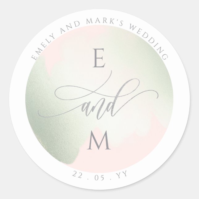 Chic Sage and Pink Wedding Envelope Seal / Favour (Front)